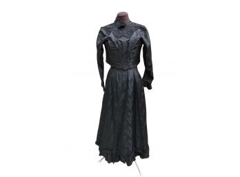 Lovely 2 Piece Black Victorian Dress With Jet Bead Accents - ALL Hand Made