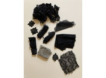 Assortment Of Antique Clothing Ornaments, Including Black And Grey Lace And More!