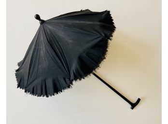 Antique Folding Carriage Parasol, Black-fair Condition
