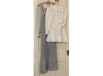 2 Antique Nightshirts & 1 Long Checked Apron Size Small