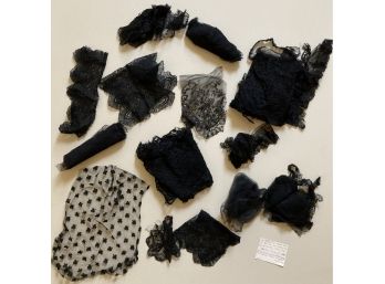 Assortment Of Antique Black Lace, Including Silk And Fine French