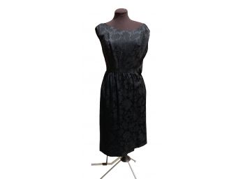 Norman's Of Denver Ladies Vintage 1950s Black Lacy Brocade Dress With Bow On Back