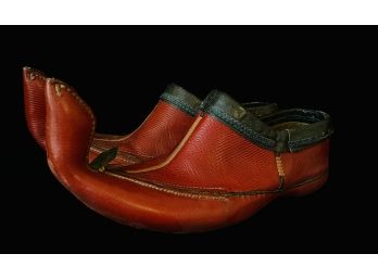 Vintage Handmade Red Leather Shoes With Pointed Toes From Egypt