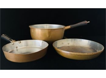 Vintage Copper Cookware Lot Including One 8 Inch Portugal Skillet
