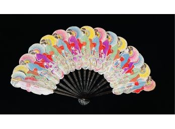 Vintage Hand Painted Japanese Fan With Original Box