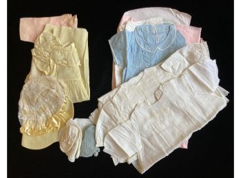 Assortment #2 Of Antique/Vintage Baby Clothes Including Blankets