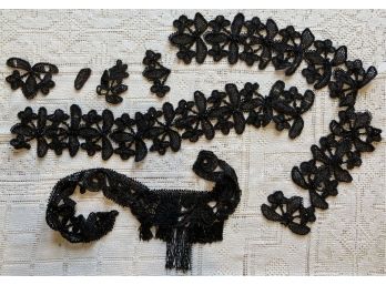 Antique Victorian Mourning Jet Beadwork For Crafts And/or Reworking