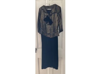 Antique 2 Piece Black And Gold Jacket & Velvet/ Silk Dress Size Medium