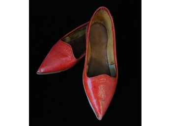 Antique Handmade Red Leather Shoes From Egypt