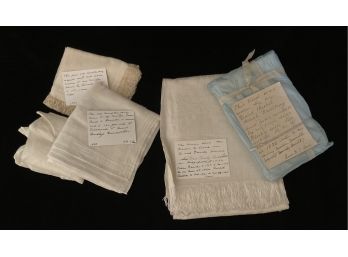 Assortment Of Antique Linens And Handkerchiefs With Cards Of Historical Information