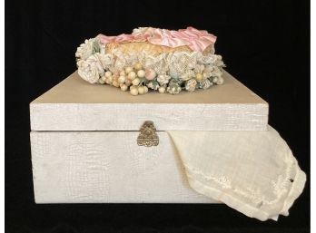 Antique Box With Antique Hat And Handkerchief