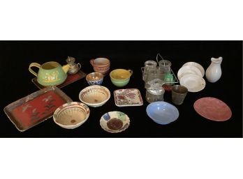 Antique Assortment Of Doll Kitchenware, Including Milk Glass Bottles, Teapot And More!