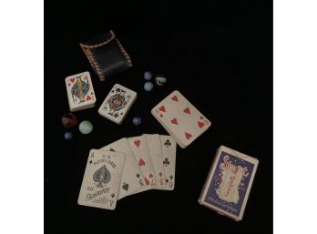 Assortment Of Antique/Vintage Small Playing Cards And Marbles