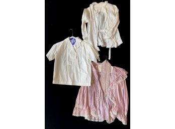 3 Antique Blouses With Pink, Floral And One White, Size Small