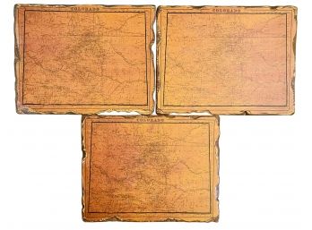 3 Vintage Maps Of Colorado Indian Territories Mounted On Wood