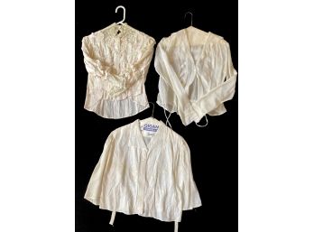 3 Antique Handmade Lacy Blouses Very Small Lot 3