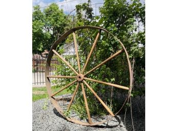 Large Antique Spinning Wheel With Base Fragile Condition