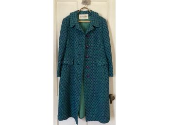 Retro Montaldos Green And Purple Tweed Full Length Ladies Coat