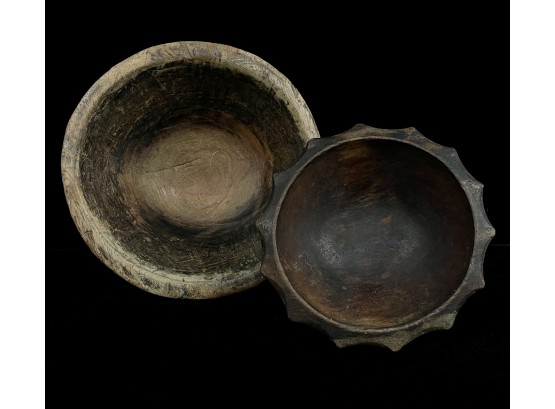 2 Rustic Carved Wood Bowls Primitive Look