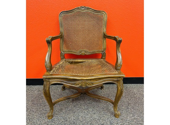 French Provincial Cane Back And Oak Arm Chair