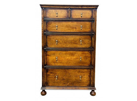 Georgian Style High End Wood Chest Of Drawers From Guy Chaddock With Bun Feet & Dovetail Drawers