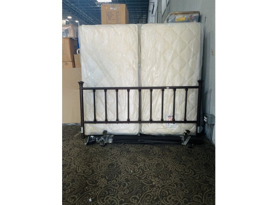 Corsican Furniture Co. Iron King Size Headboard And Bed Frame & 2 Twin Mattresses & Box Spring
