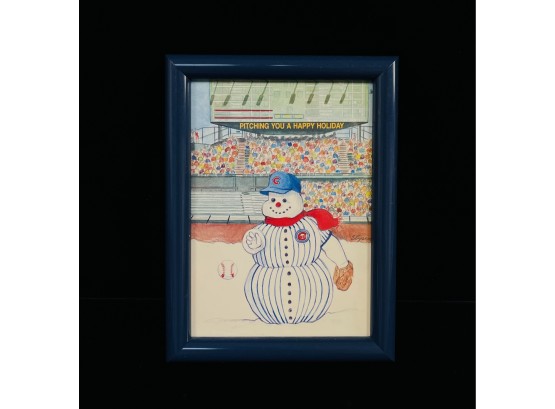 Pitching You A Happy Holiday Framed Print Snowman Playing Baseball Signed Print