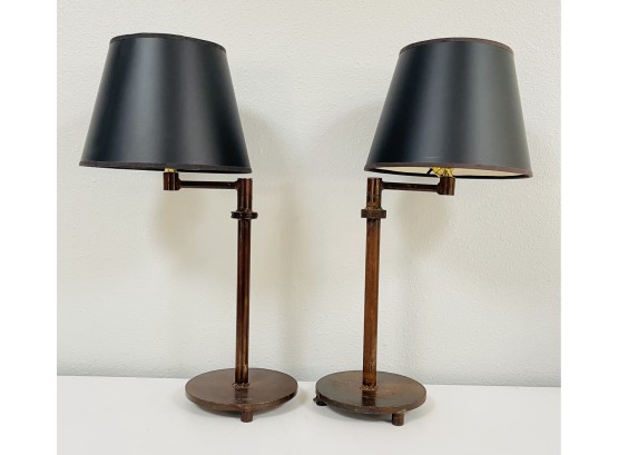 2 Cast Iron Swing Arm Lamps With Block Shades