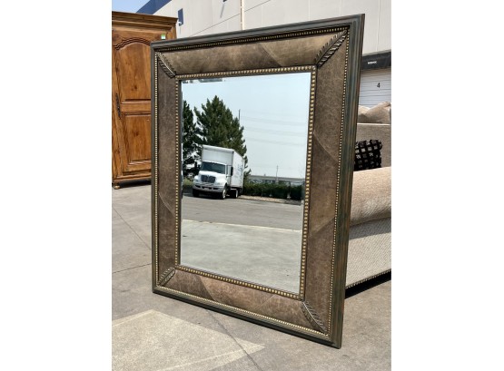 Beautiful Beveled Mirror Framed With Leather Matting With Acanthus Design