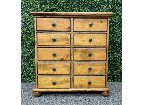 10 Drawer Pine Chest With Slate Blue Knobs