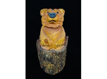 Signed Schultz 1999 Carved Stump Bear
