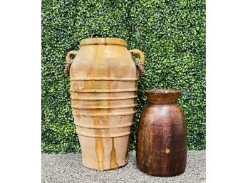 2 Large Clay Pottery Floor Vases