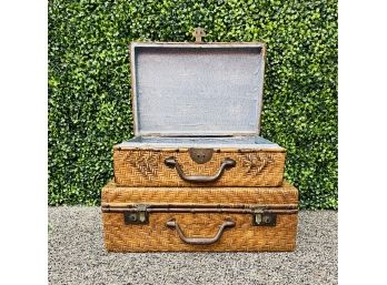 2 Decorative Wicker Display Suitcases