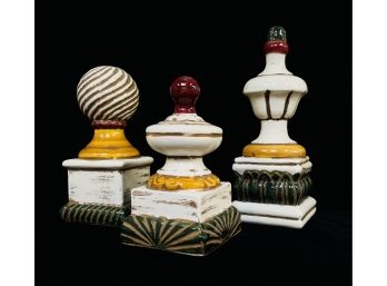 3 Ceramic Decor Finials In 3 Sizes And Styles, Same Colors, Mexico