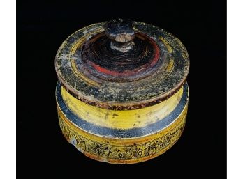 Antique Painted Wood Lidded Jar
