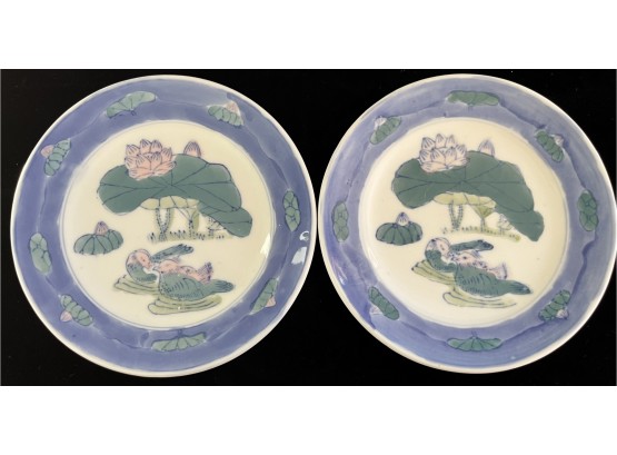 2 Antique Hand Painted Oriental Plates
