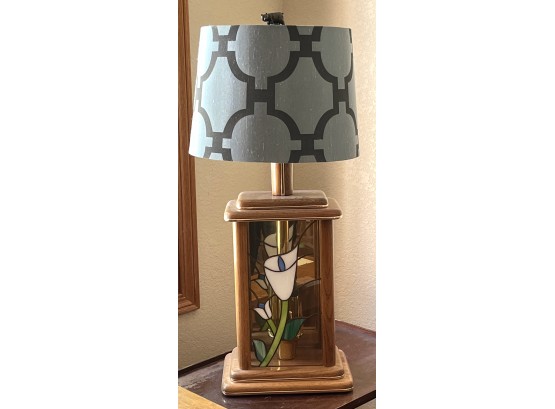 Vintage Stained Glass Table Lamp W/ Owl Topper