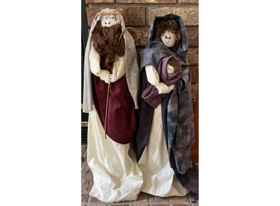 2 Tall Nativity Scene Joseph & Mary  W/ Baby Jesus Decorative Figures