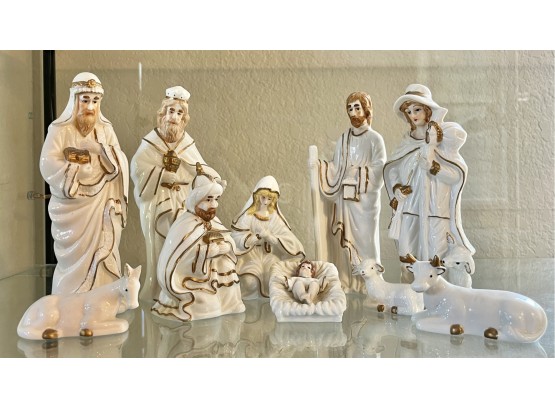 Porcelain Nativity Scene W/ Gold-toned Accents