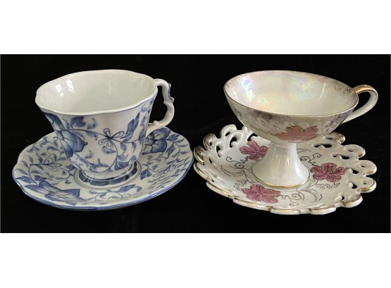 2pc Collection Of  Teacups Incl. Pearl China Made In Japan Tea Cup W/ Laced Saucer & Andrea By Sadek Set