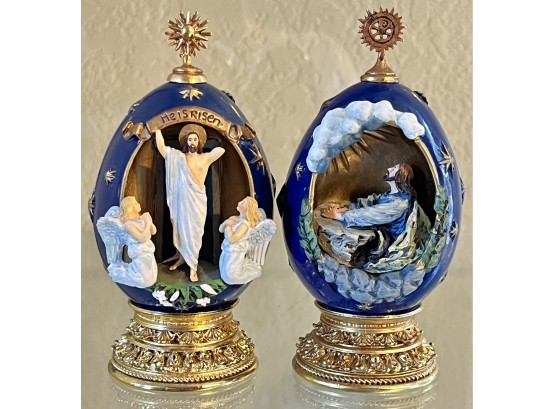 2 House Of Faberge Franklin Mint Eggs Incl. The Resurrection & The Agony In The Garden