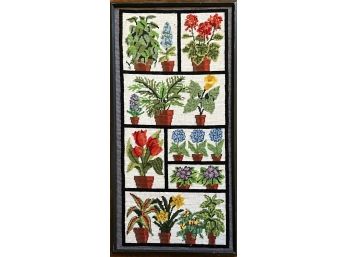 Framed Handmade Knitted Indoor Plants Wall Art By Gladys Kunter (1976)