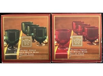 2 Sets Of 4 Holiday Vogue Wine Cups Emerald White Wine & Ruby White Wine 8oz