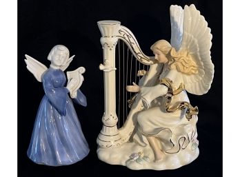 2 Musical Angel Boxes Incl. Wind Beneath My Wings Music Box Figurine & Japanese Blue Angel