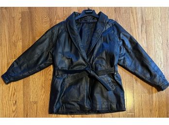 Black Leather Ladies Coat W/ Belt
