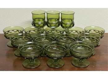 Vintage Midcentury Olive Green Glass Dessert Cups Footed