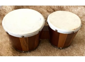 Vintage Bongo Drums W/ Wooden Base