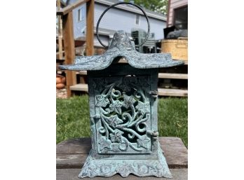 Vintage Partylite Metal Pagoda Patina Green Ivy Garden Lantern Candle Holder
