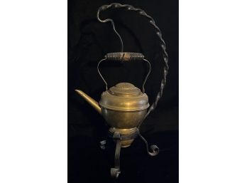Antique Ornate Brass Hanging Teapot W/ Caddie & Warmer