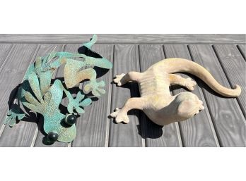 2pc Outdoor Lizard Sculpture Decor